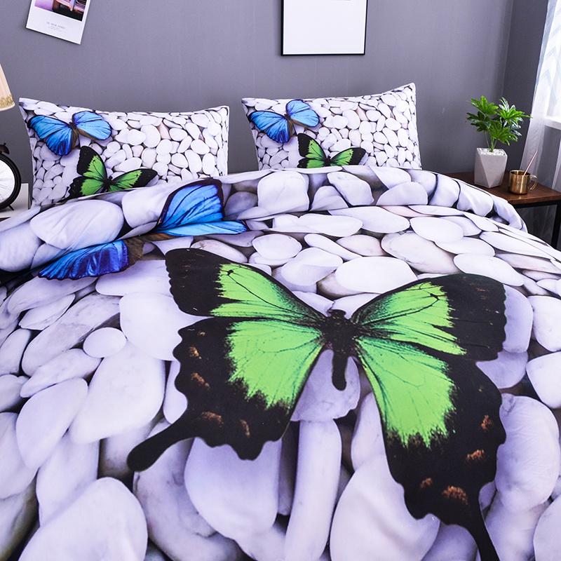 WTEMPO 3D Ložní soupravy s motýly Letní prázdninový styl Design dlažebních kostek Povlak na přikrývku Povlak na polštář 2/3 ks