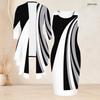 Women Plus Size Two Piece Set Round Neck Sleeveless Bodycon Dress Three Quarter Sleeve Open Front Cardigan Black White Floral Printed