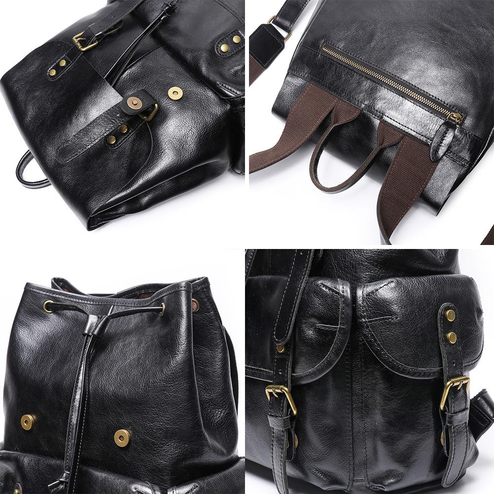 2026 Genuine Leather Men's Backpack Cowhide, Double-shoulder Bag, Large Capacity Computer Backpack, Business Travel
