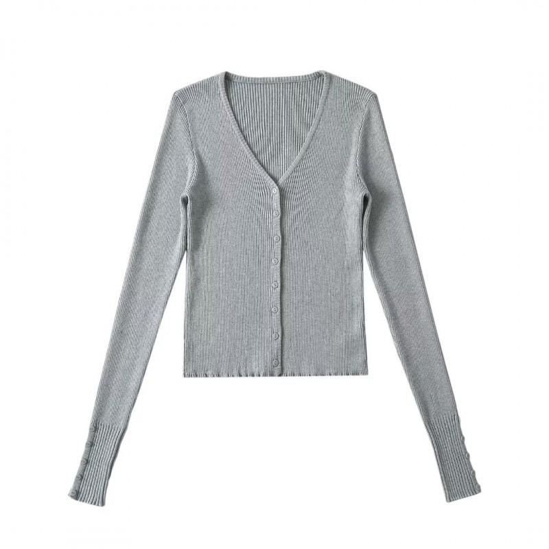 Womens V-Neck Knit Cardigan Sweater Slim Fit Single-Breasted Long Sleeve Top Casual Streetwear