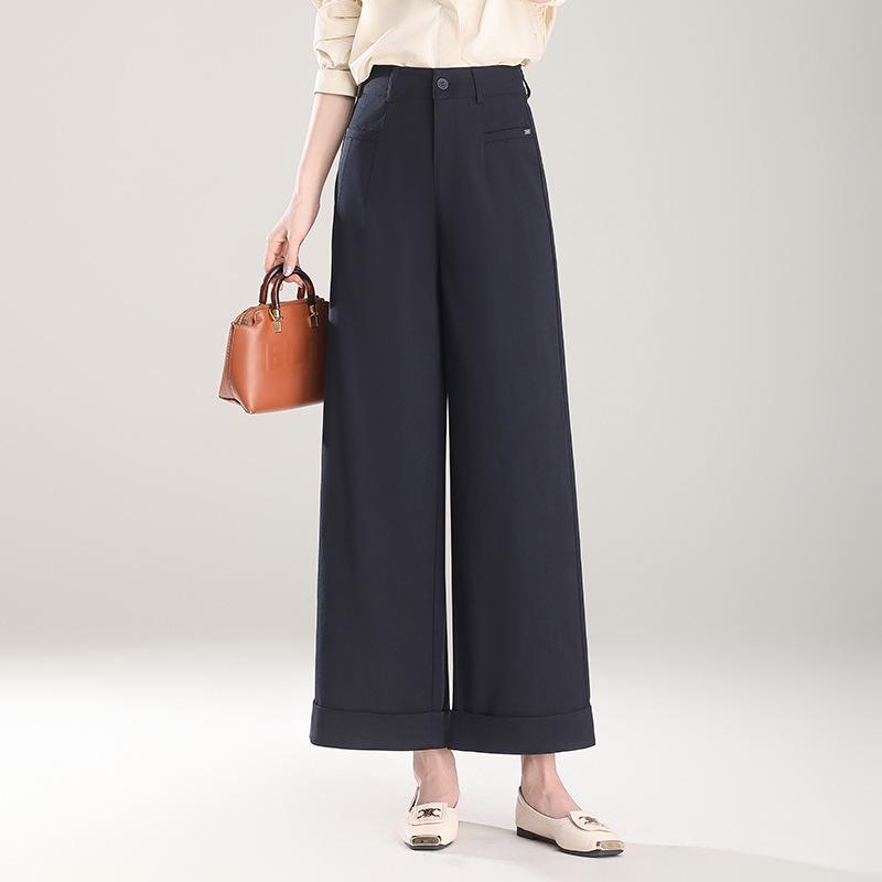 Beige Turn-Up Wide-Leg Cropped Pants - Women's 2025 Spring/Autumn Casual Loose Fit