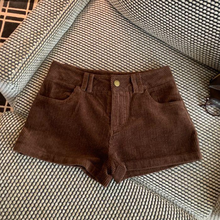 Retro Cord Khaki Weite Beine Lässige Shorts für Damen und Herren L kaffeebraun