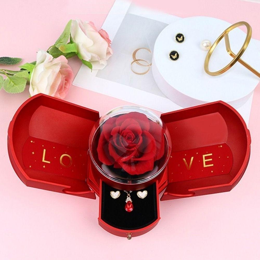 Decorative Rose Drawer Packaging Box Romantic Dried Flowers Necklace Box  Anniversary Present