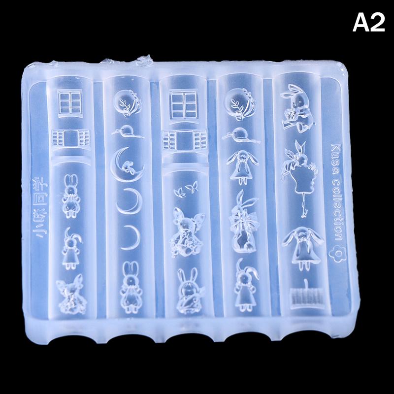 3D Silicone Nail Art Mold Relief Rabbit Paradise Moon Castle Design Transparent Manicure Template