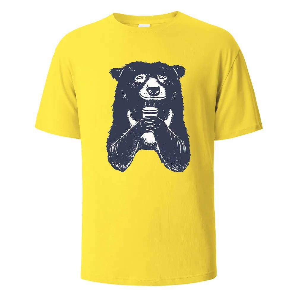

Drinking Bear Print T-Shirt Summer Tees For Men Women 100% Cotton O-neck Oversize Casual Short sleeved Streetwear Basic Top XXXXXL жёлтый