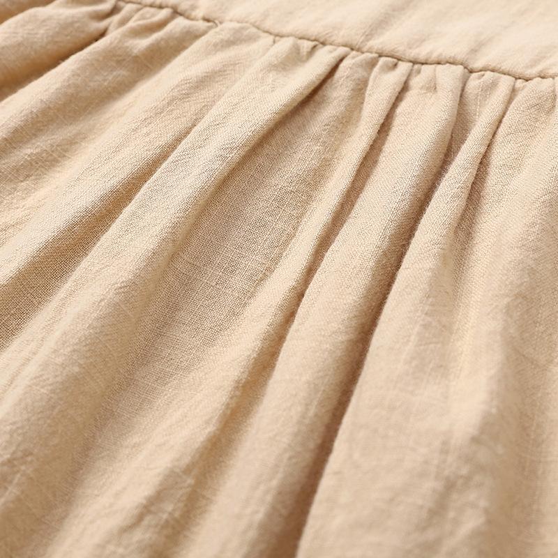 Girls' Summer Solid Color Cotton-Linen Dress With 2 Side Pockets And Tie Straps Children'S Strap Dress