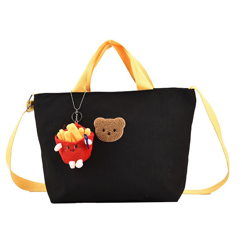 Small Canvas Bear Handbag For Women With Zipper Closure And Mobile Pocket
