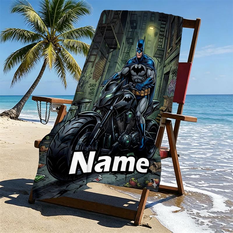 Custom Name Personalized Batman Print Beach Towel, for Trip Camping Beach Party Home Decor, Birthday Gift for Family & Friends