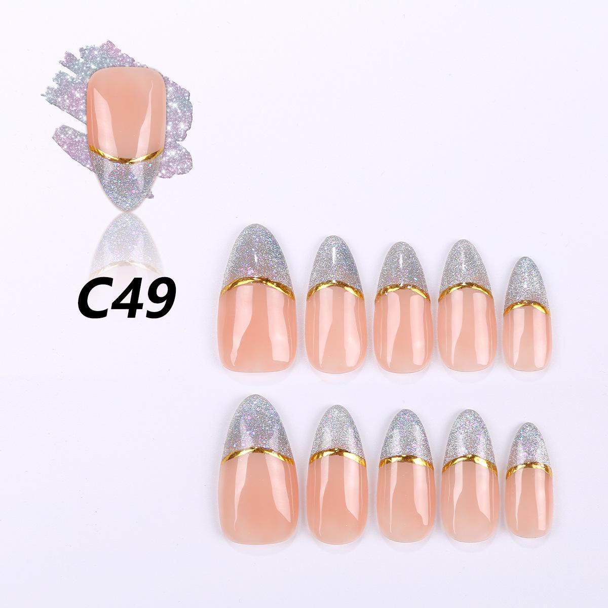 Trendy Handmade Almond-Shaped Cat Eye Nails with Gold Trim Extra Small