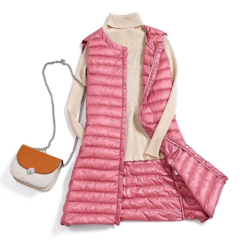 

Осень Зима Женские Ультралегкие Пуховики Повседневные Приталенные Длинные Жилеты из Утиного Пуха Женские Зимние Куртки Женский Теплый Жилет S розовый