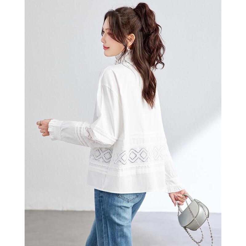 TERRE BLEUE Women's Lace-Patch Casual Shirt