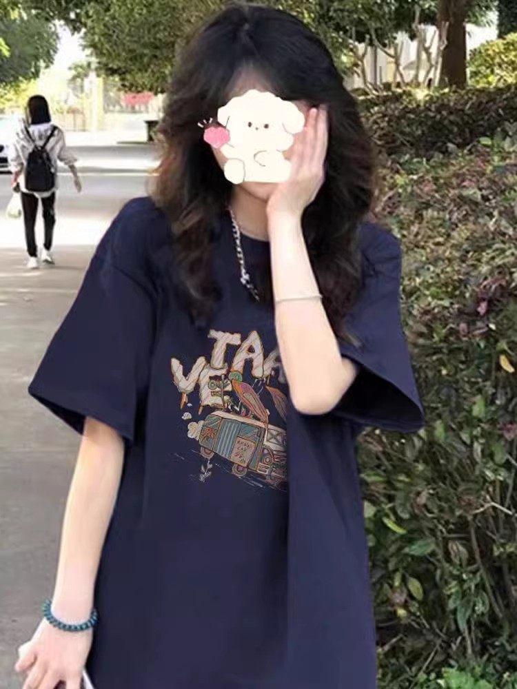 Unisex American Cotton T-Shirt, Plus Size, Regular Shoulder, Loose Fit for Curvy Women, Stylish Niche Design