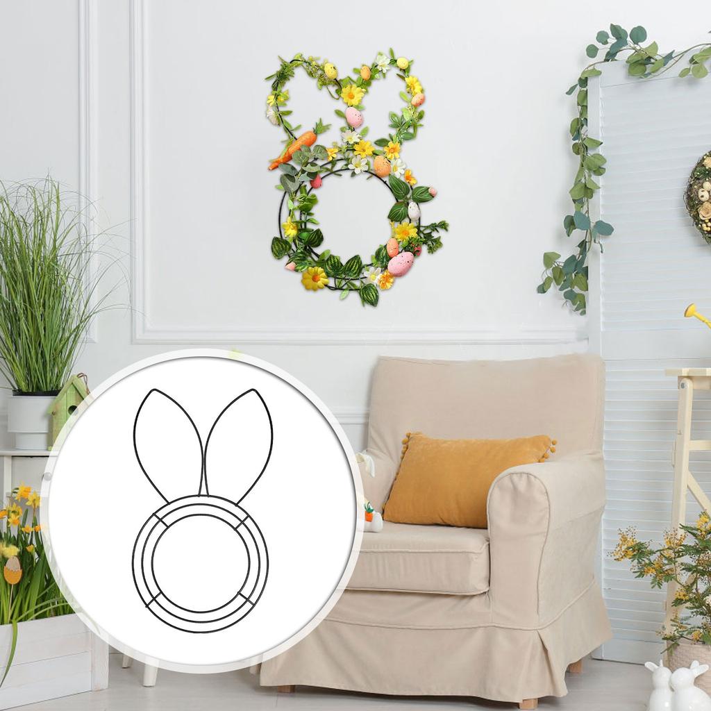 Easter Wreath Metal Frame Wire Form Floral Garden Bunny Shaped Wire Wreath Form For Easter DIY Craft Project Indoor Outdoor Holiday Hanging Decor 16