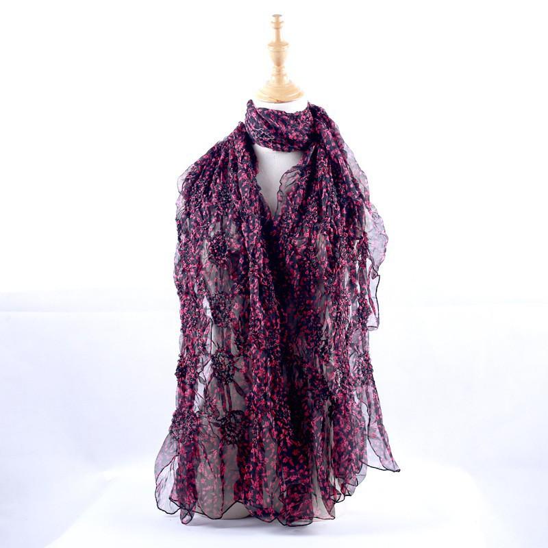 Lightweight Chiffon Scarf With Floral Print Elastic Edge Wrap Shawl Women Sun Protection Accessory Fashionable Office Wear