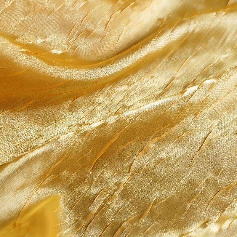 Golden Yellow Water Ripple Pleated Crepe Fabric Creative Three-dimensional Reflective Texture Fabric DIY Dress Stage Costume