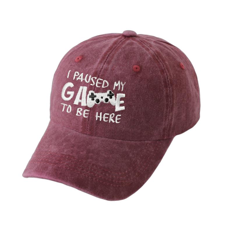 I Paused My Game to Be Here Distressed Polyester Adjustable Baseball Cap One Size вино красного