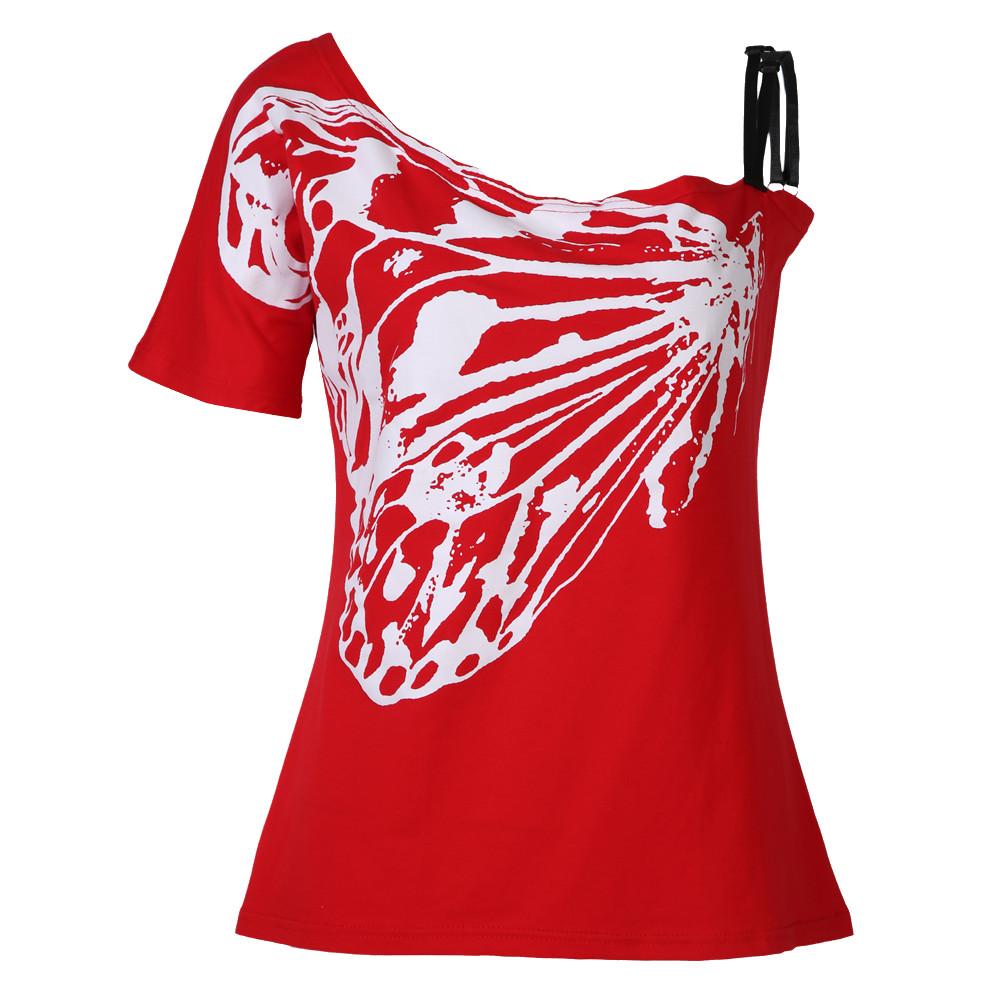 Trendy Summer Butterfly Print Off-shoulder T-shirt For Women Loose Fit