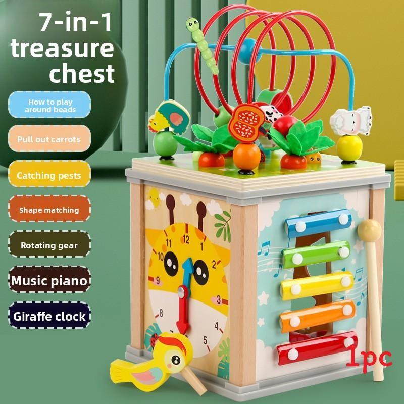Pulling Radish Wooden Tapping Piano Matching Multi Functional Treasure Toy Box