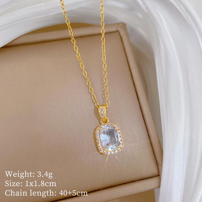 Циркон Квадратный Модный Легкий Роскошный Темпераментный Великолепное Ожерелье с Полным Бриллиантом Женская Универсальная Цепочка на Ключицу Цепочка из Титановой Стали