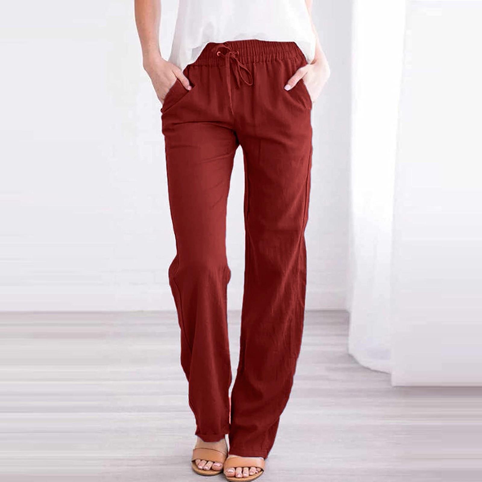 

Женские однотонные брюки с карманами и уздечкой для свободного времени, брюки из хлопка и конопли XL