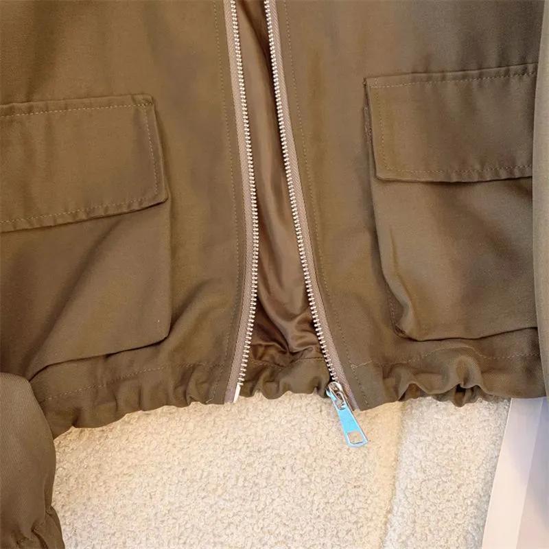 Women's Zipper Jackets Spring   Loose  Stand Collar Long Sleeve Tooling Jacket Coat