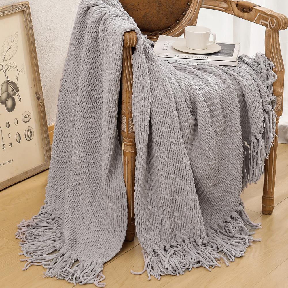 Karamellfärgad Geometrisk Pläd | Stickad Inomhus Utomhuspläd för Soffa Couch Stol Säng | Höstdekor