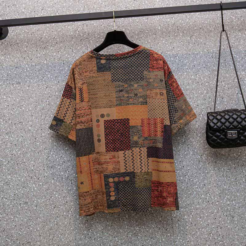 T-shirt Cotton Large Size Women Summer Loose Round Neck Pullover Bottoming Shirt Short-sleeved Tops