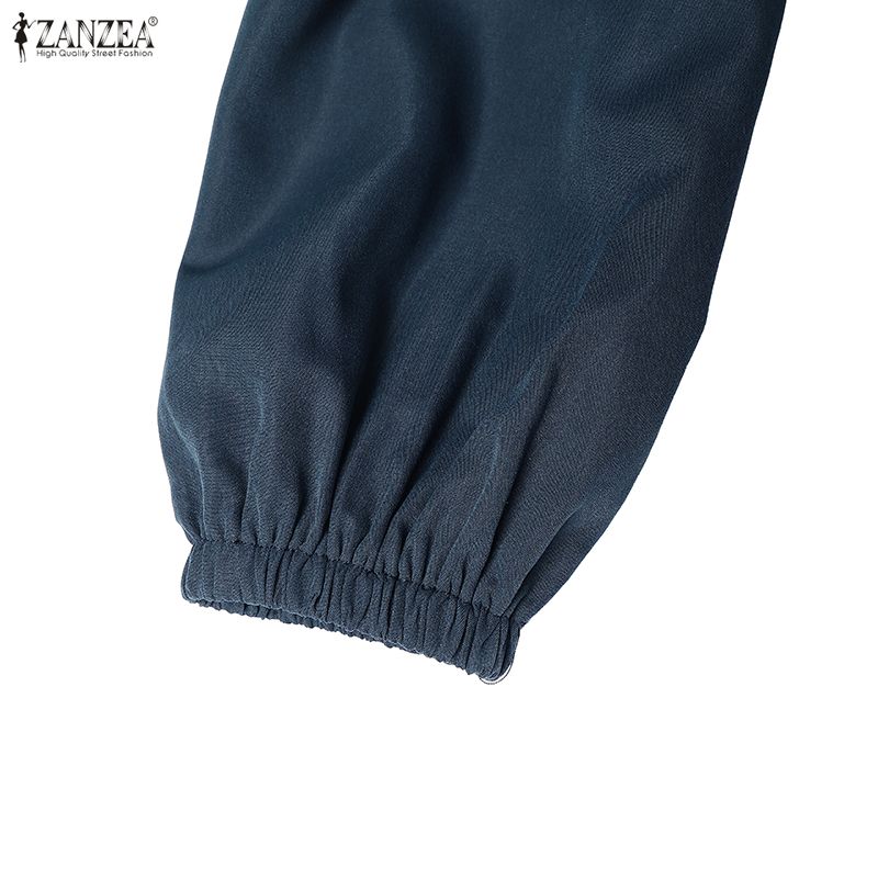 ZANZEA Women Casual Turn Down Collar Long Sleeve Loose Dress