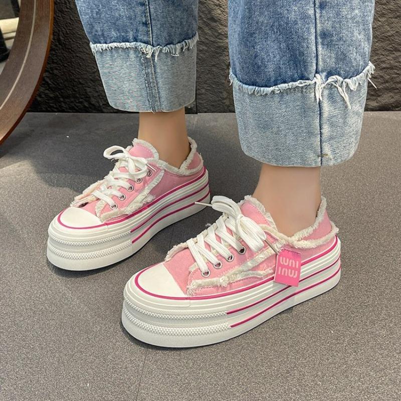 

Платформенные парусиновые туфли женские новые осенне-зимние два варианта носки с бахромой необработанный край туфли на одной педали модные универсальные туфли на платформе 40 розовый