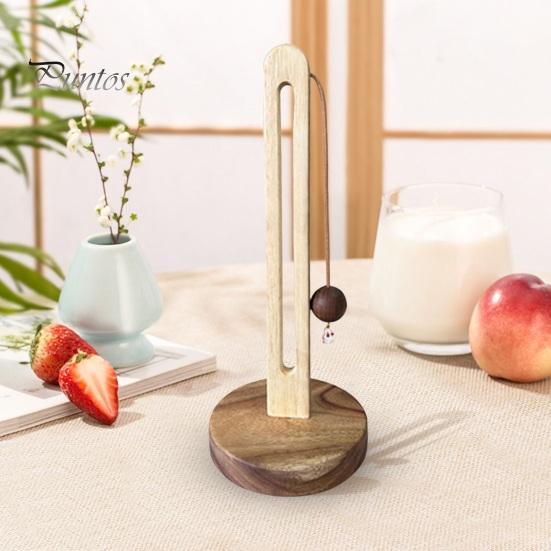 Kitchen Countertop Paper Towel Holder with Anti-Slip Weighted Wooden Base Easy To Install Standing Paper Towel Roll Stand