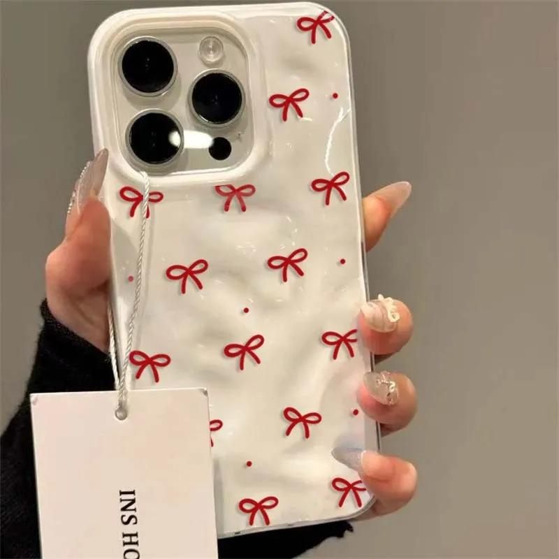 Red Bow Pattern Folds Texture Phone Case For IPhone 17 Pro Max Air 16 Plus 15 14 13 12 11 Shockproof Silicone Bumper Cases Cover
