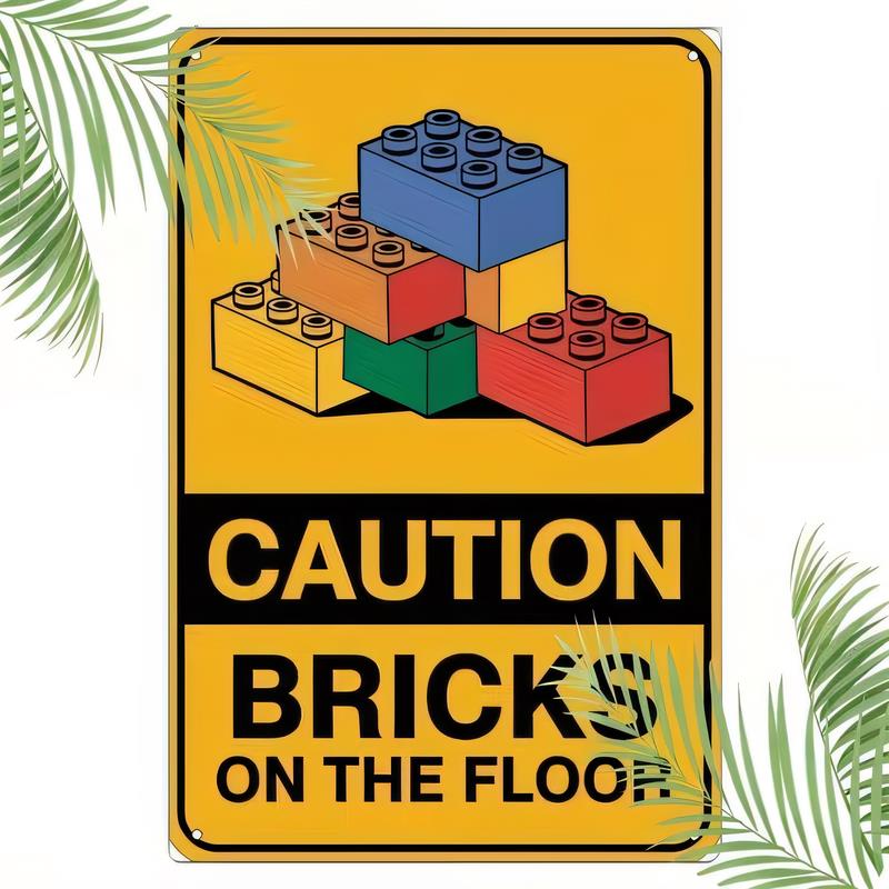 Tin Sign Caution Bricks On The Floor Funny Vintage Safety Warning Metal Wall Plaque  for Garage Workshop Man Cave Bar Home Dcor