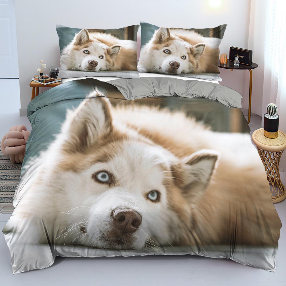 3D Dog King Queen Duvet Cover Funny Puppy Bedding Set For Kids Teens Adults Lovely Pet Animal Black 2/3pcs Polyester Quilt Cover