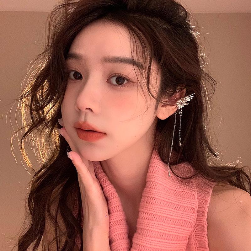 Korean-Style High-End Tassel Bow Earrings - Elegant Long Design for Women