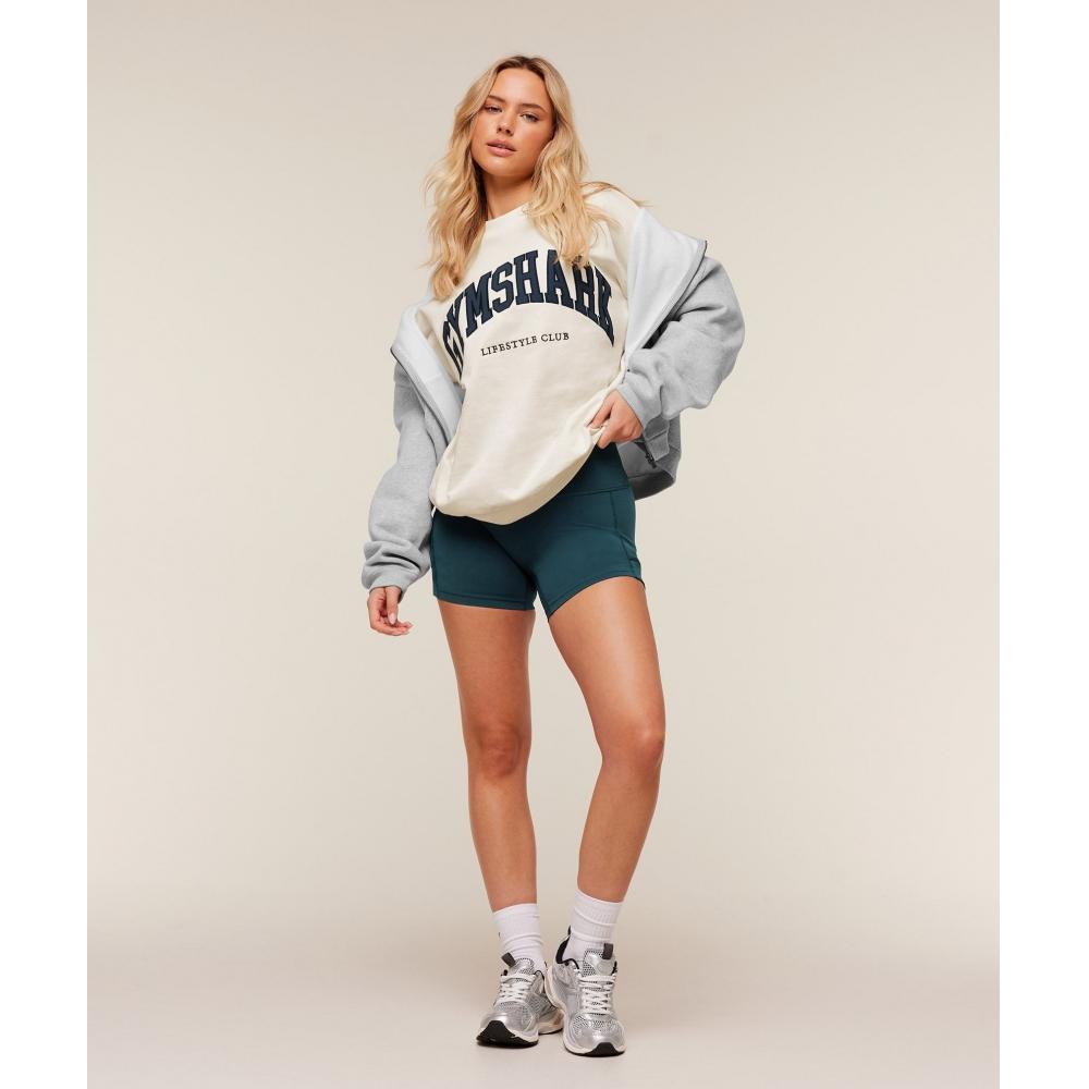 Gymshark Collegiate Graphic Crew Neck Pullover Gs Soft White B4c8z Wcmy