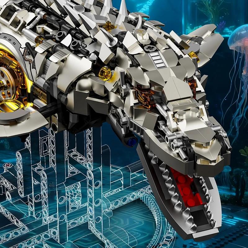 1413 Teile Technic Dinosaurier Bausteine Mosasaurus Modellbausatz Mit Leuchtenden Beweglichen Gelenken Meeres Tier Dekoration STEM Geschenk