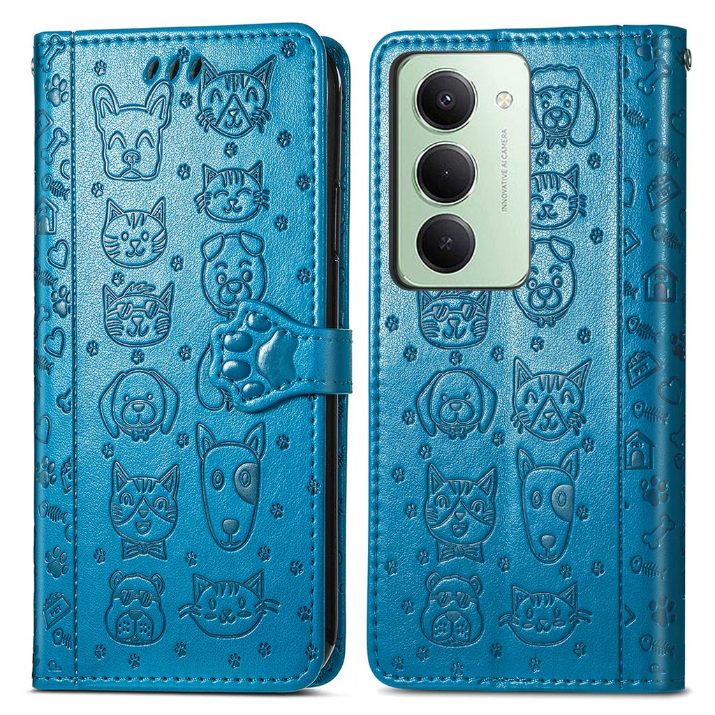 Pro Xiaomi Redmi 15 4G (EU) (171 mm) Pouzdro Flip Wallet Kožené Pouzdro na Telefon s Roztomilým Vzorem Kočky a Psa