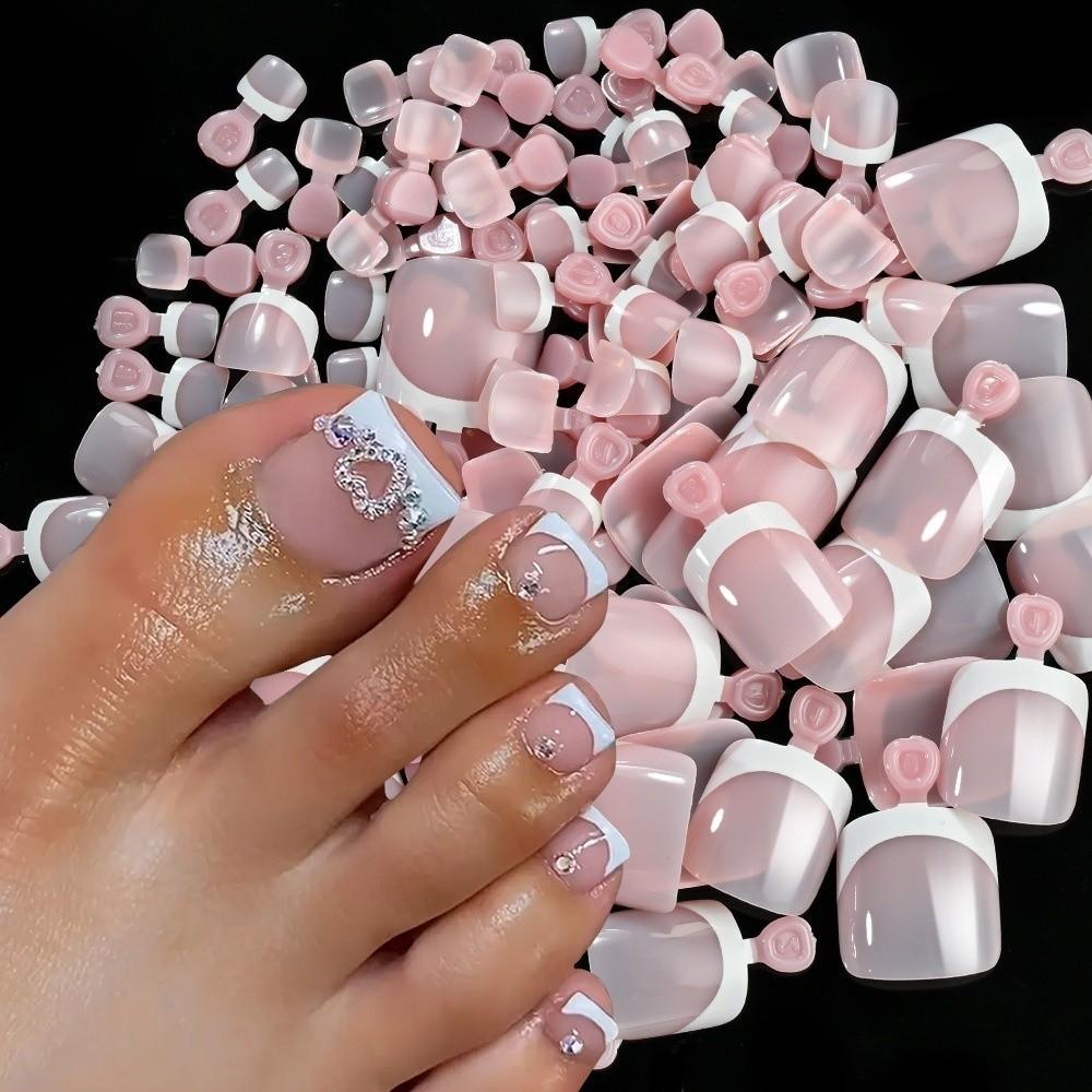 120Pcs Press on Short Tip Toenail Chic French Fake Toe Nails Luxury Tip Nails Set Nails Art