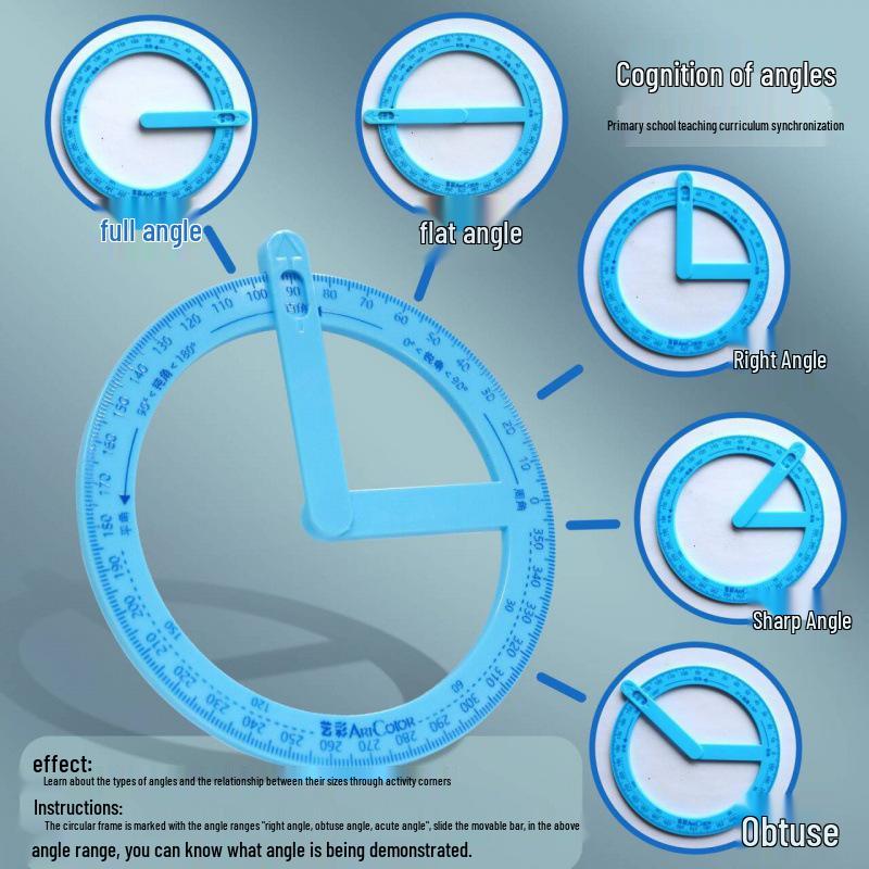 Multi-Functional Protractor Set for Elementary Schools: Demonstrates Right, Acute & Obtuse Angles