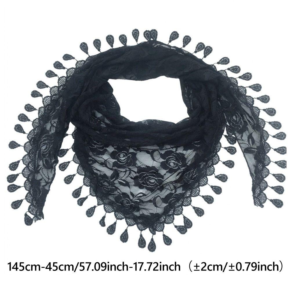 Tassels Chapel Hijab Scarf Lace Floral Hair Wrap Elegant Embroidery Lace Veil Spanish Mantilla