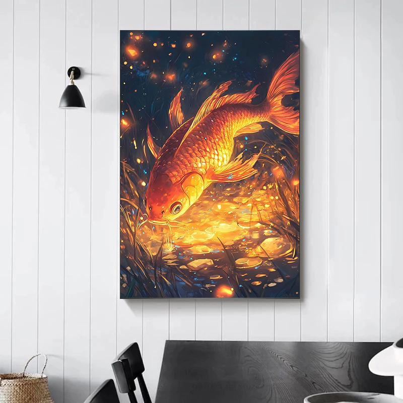 Classic Surreal Golden Koi Fish Posters Fishes Swimming Anime Art Prints Canvas Painting Wall Pictures Home Living Room Decor