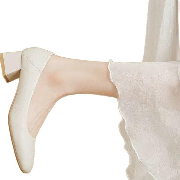 Single shoes women's medium heel 2025 autumn new Korean version fashion versatile thick heel square head grandma shoes black work shoes