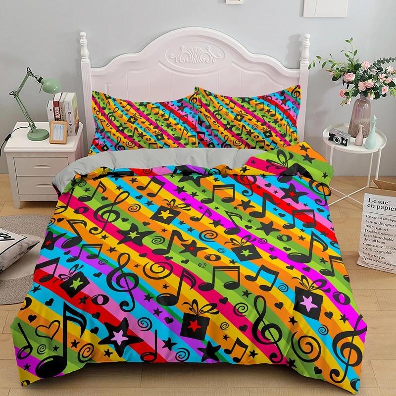 Music Notes Duvet Cover for BoysGirls Room Decor Rock Music Themed Comforter Cover Musical Pattern Bedding Set Full Queen Size