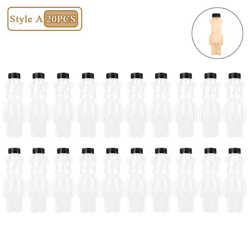 1-20PCS 500ml Cute Bear Milk Tea Bottle Disposable PET Transparent Juice Bottle Cartoon Bear Portable Juice Yogurt Bottle