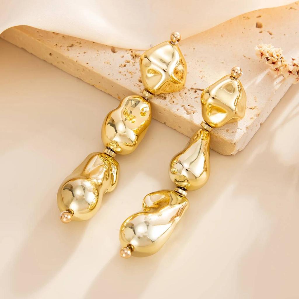 Salircon Classic Irregular CCB Beads Pendant Earrings Women Trendy Simple Gold Color Piercing Earring Party Jewelry Accessories