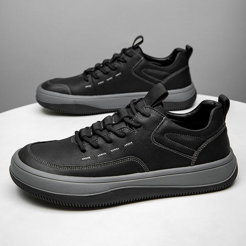 2025 Spring New Leather Men's Shoes Trendy Versatile Leather Shoes Platform Non-slip Casual Shoes Men's Crooked Clown Shoes