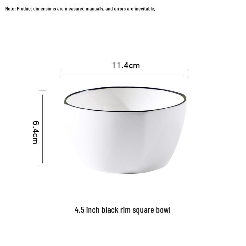

Nordic Black Rim 10-Piece Ceramic Bowl Set: Rice, Soup, & Noodle Bowls 4.5-inch Square Bowl with Black Rim - 6 pieces