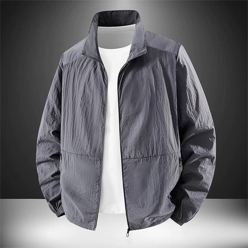 Men's Lightweight Stand Collar Windbreaker - Casual Zip-Up Jacket