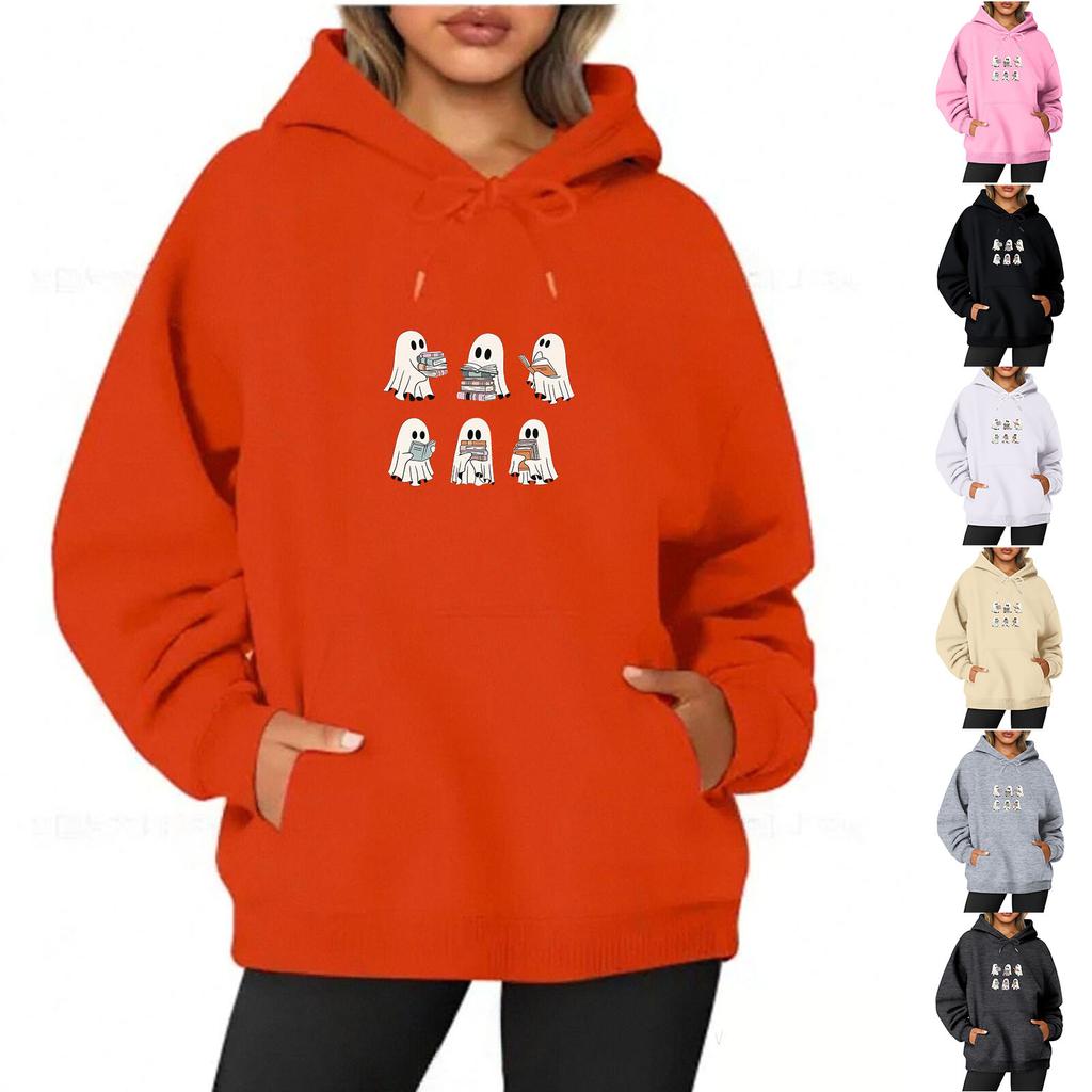 Women's  Long Sleeve Printed Top Solid Color Hoodie