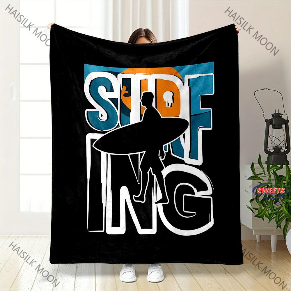 Personalized Surf  Theme Soft Fluffy Shawl Blanket Room Sofa Decorative Blanket Holiday Gift for Family Friends Son Daughter